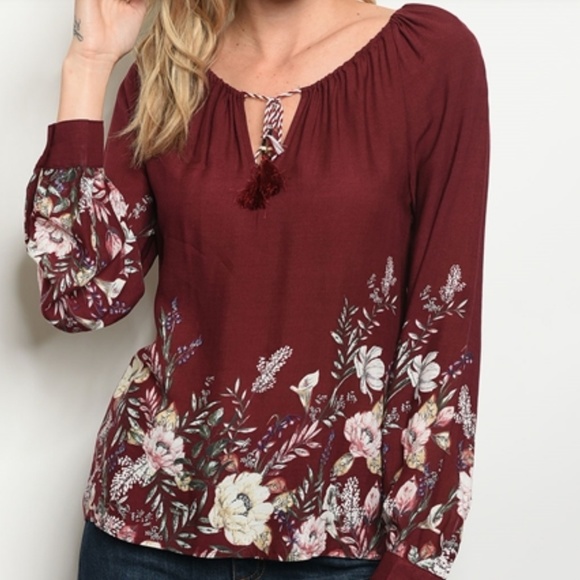 Tops - Burgundy Floral Top